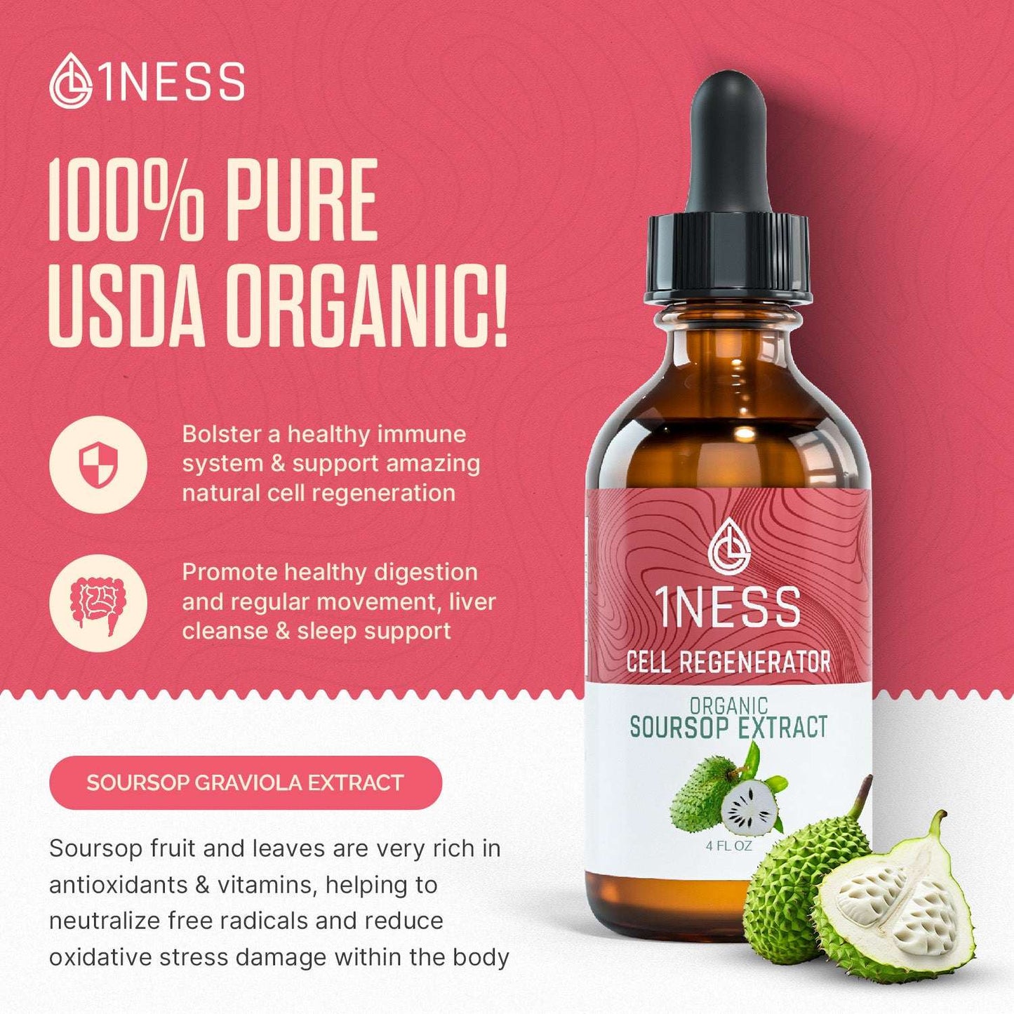 Soursop Extract for Cell Regeneration 4oz Glass Bottle