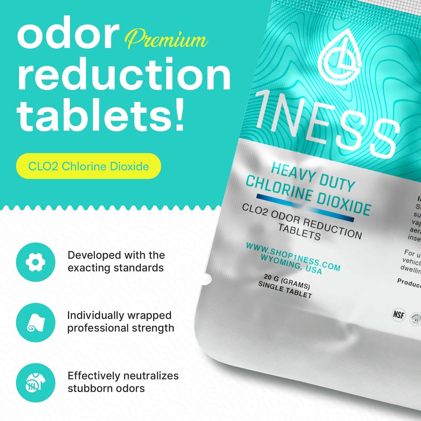 Heavy Duty Chlorine Dioxide 20g single-use tablet for home and commercial use