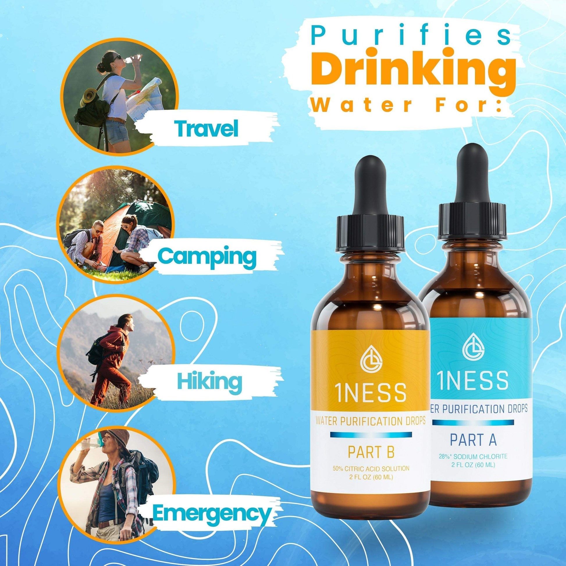 Chlorine Dioxide Water Purification Kit with 50% Citric Acid Activator for drinking water at home