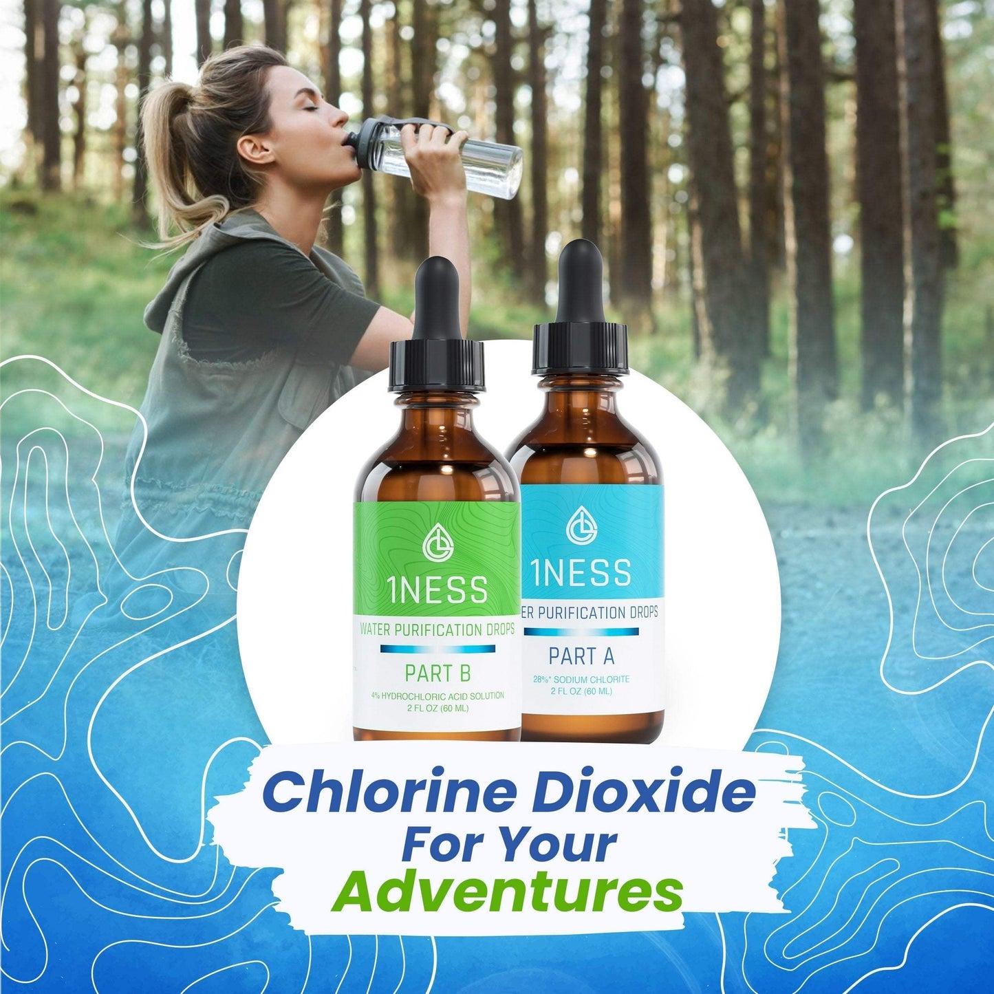 Chlorine Dioxide 2oz Water Purification Kit With Hydrochloric Acid Activator for treating drinking water