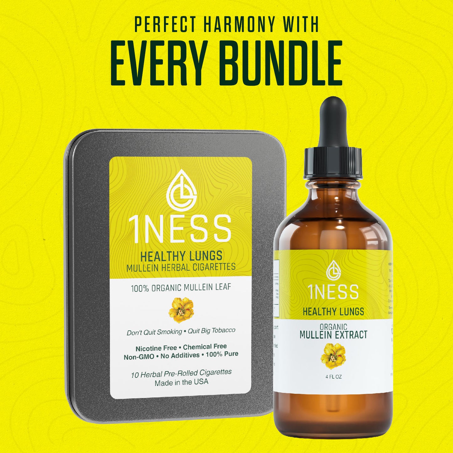 1NESS® Mullein Herbal Super Pack for Lung, Throat & Cough-Mucus Relief (4oz Set)