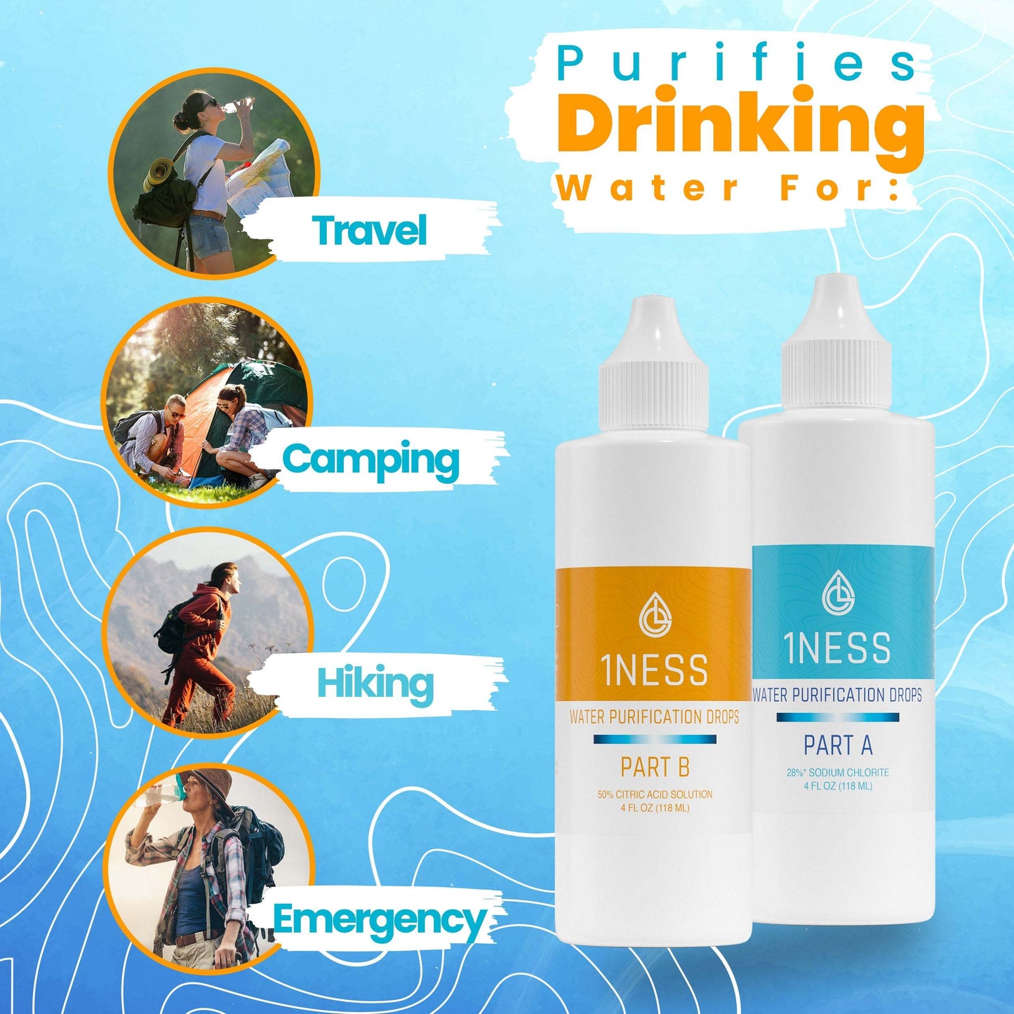 Chlorine Dioxide Water Purification Kit 4oz effective solution for waterborne pathogens.