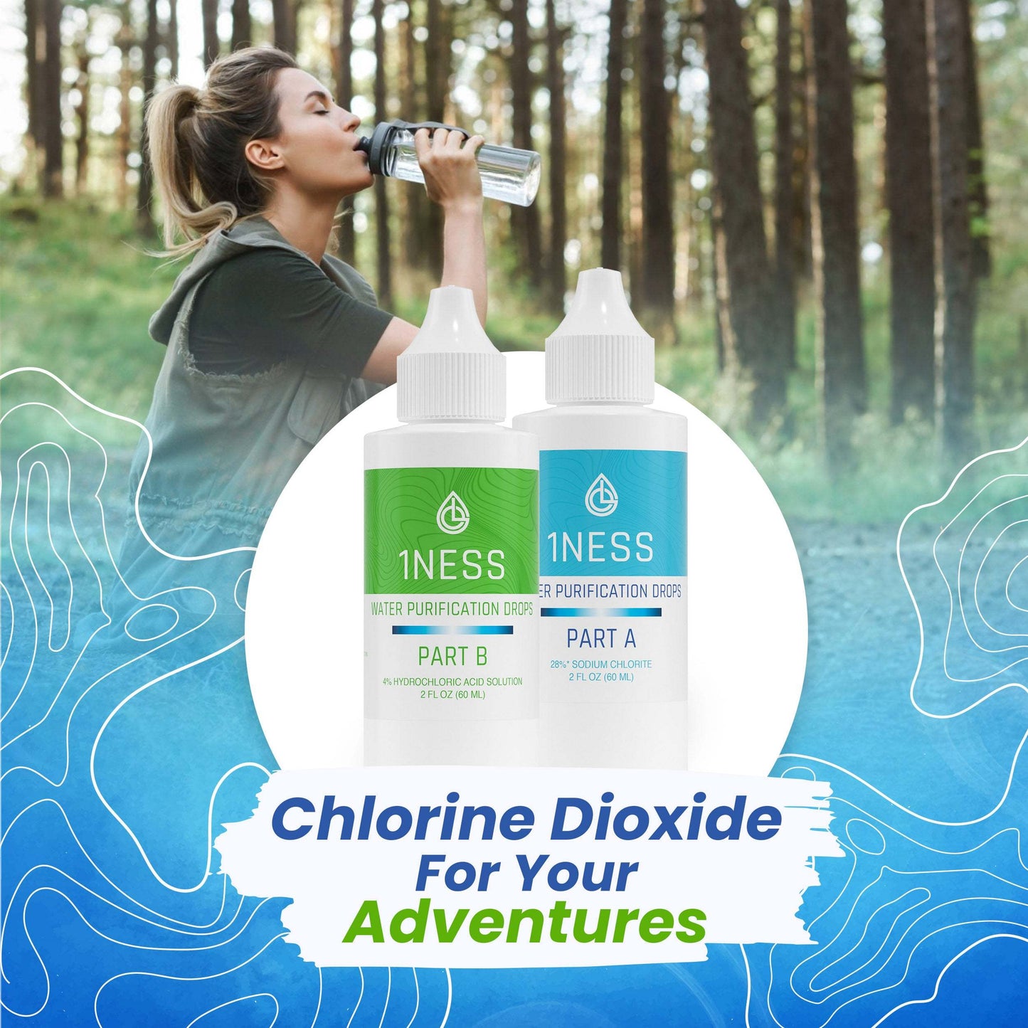 Chlorine Dioxide Water Purification Kit ideal for hiking and travel