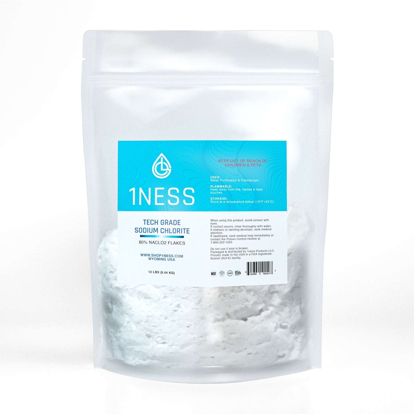 Sodium Chlorite Tech Grade Flakes 12lb bag with 80% purity