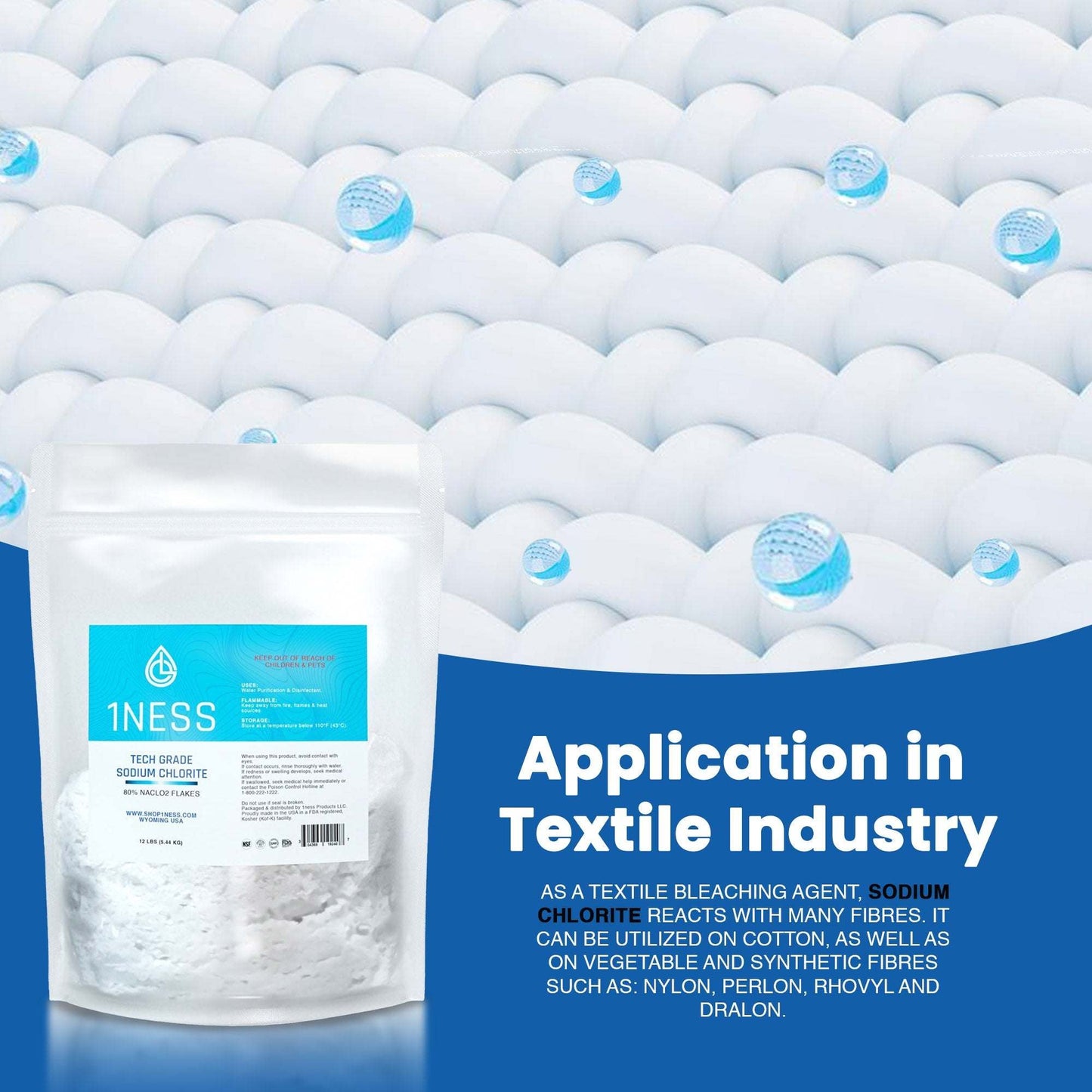 Sodium Chlorite Tech Grade Flakes in bulk quantity for lab and sanitation use