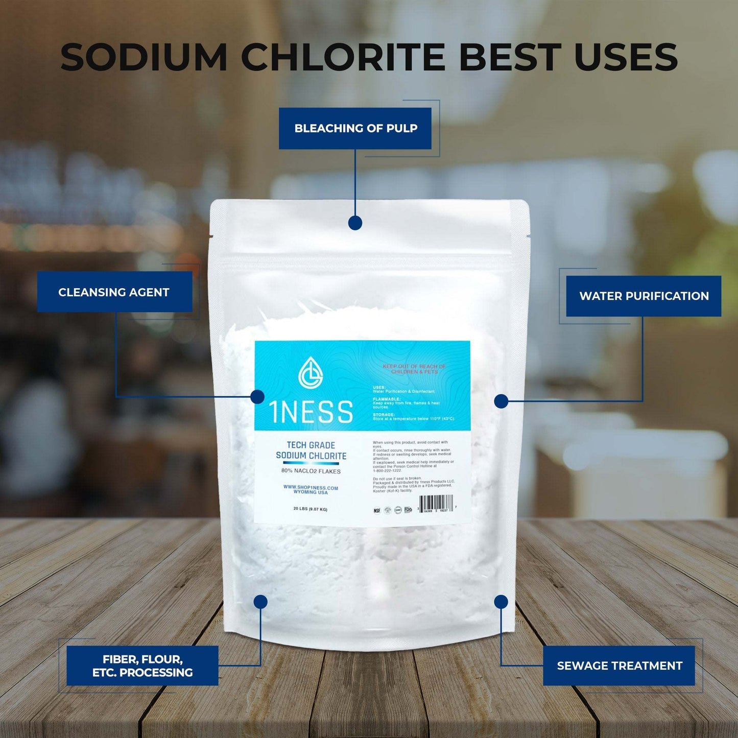 Sodium Chlorite Tech Grade Flakes powder used in pulp, paper, and HVAC/R systems