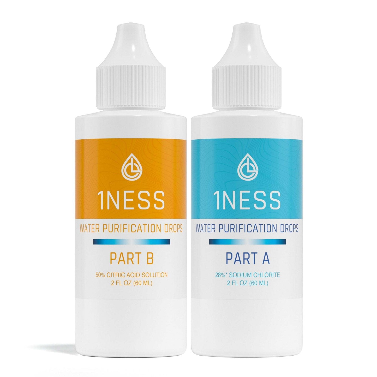 Chlorine Dioxide 2oz Water Purification Kit with plastic dropper bottles