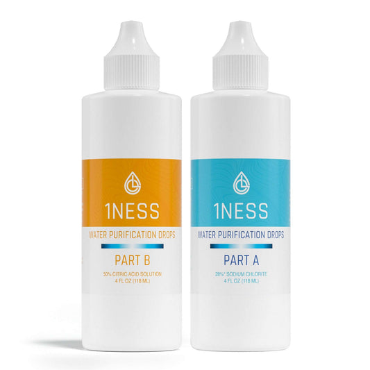 Chlorine Dioxide Water Purification Kit 4oz bottles with 50% citric acid for emergency use.