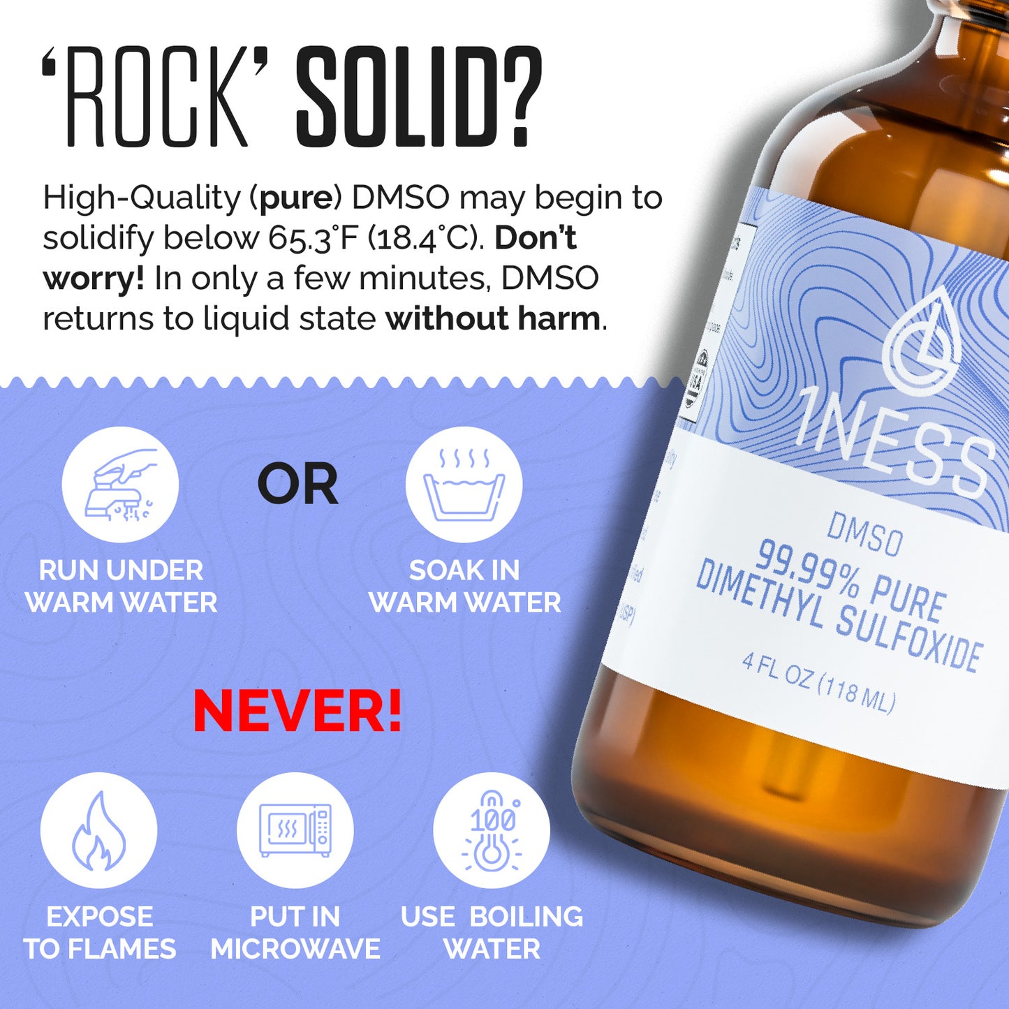 1NESS® Topical Pain Relief – 99.995% USP Grade DMSO – 4oz Glass Bottle