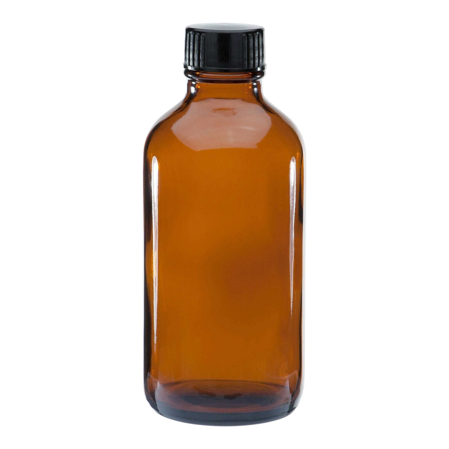 4oz complete glass bottle assembly tinted amber with black cap