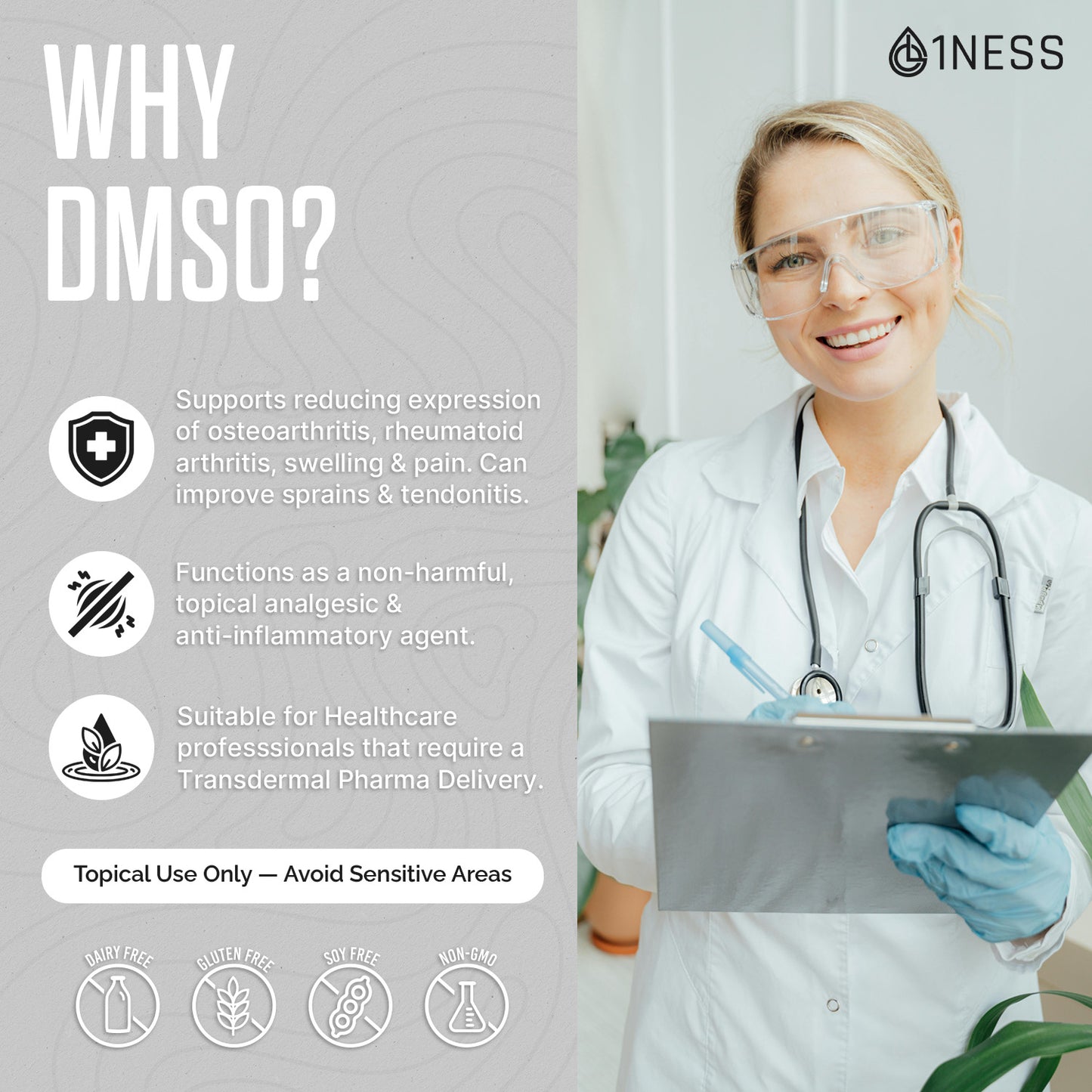 1NESS® Joint & Muscle Comfort Duo — DMSO + Organic Castor Oil Kit.