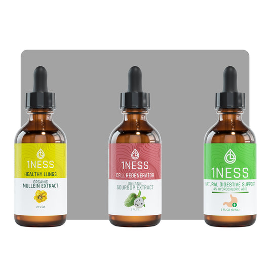 1NESS® Healthy Gut-Brain 3-Part Package (2oz) – Digestive, Mullein & Soursop Drops
