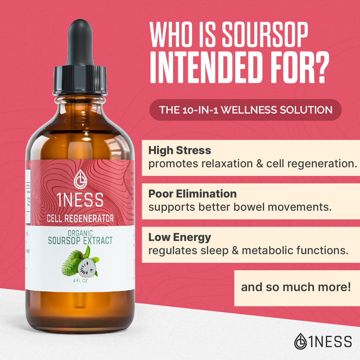 1NESS® Soursop Extract for Cell Regeneration – Graviola Fruit & Leaf Drops (4oz)