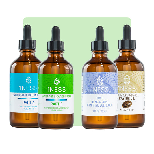 1NESS® Detox Bath & Spa Kit — Chlorine Dioxide HCl + DMSO + Organic Castor Oil Bundle