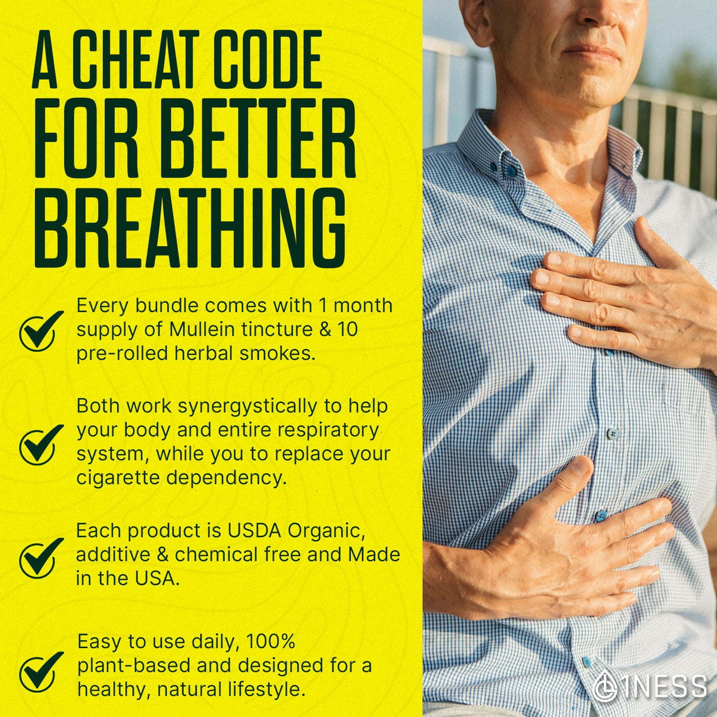 1NESS® Mullein Herbal Super Pack for Lung, Throat & Cough-Mucus Relief (4oz Set)