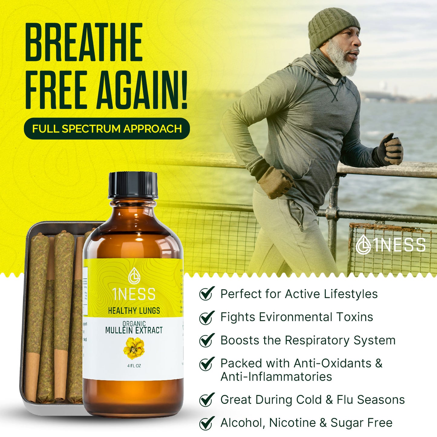 1NESS® Mullein Herbal Super Pack for Lung, Throat & Cough-Mucus Relief (4oz Set)