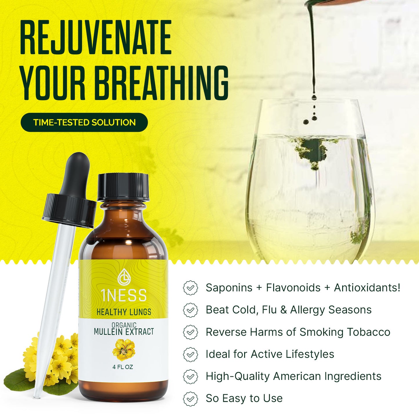 1NESS® Mullein Herbal Super Pack for Lung, Throat & Cough-Mucus Relief (4oz Set)