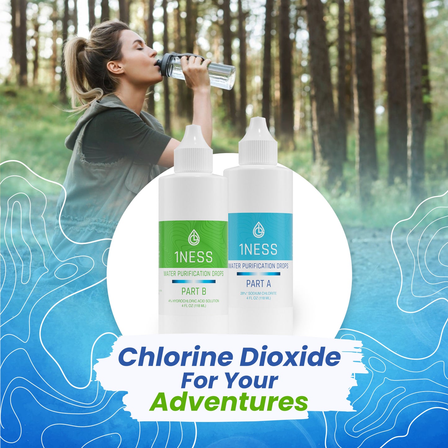 Chlorine Dioxide 4oz Water Purification Kit (Plastic Bottles W/ 4% Hydrochloric Acid Activator)