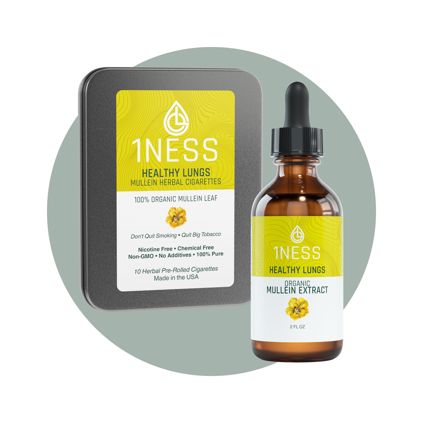 1NESS® Mullein Herbal Super Pack for Lung, Throat & Cough-Mucus Relief (2oz Set)